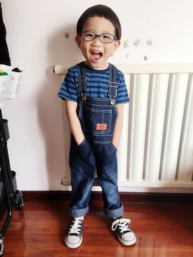 「BOBSON（ボブソン）のアイテム（サロペット/オーバーオール）」を使った、woitempoさん（キッズ・100cm）の春コーディネート