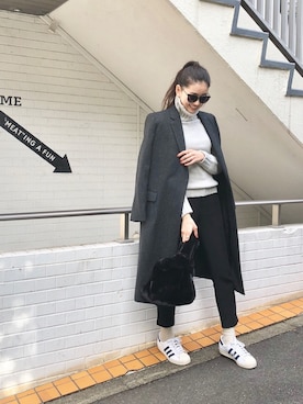 「JOHN LAWRENCE SULLIVAN（ジョンローレンスサリバン）のアイテム（チェスターコート）」を使った、Chisato さん（レディース・166cm）の冬コーディネート