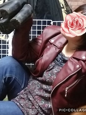 「Burner（バーナー）のアイテム（ライダースジャケット）」を使った、庵叶夢さん（レディース・156cm）の春コーディネート