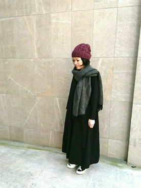 「アイテム（ニットキャップ/ビーニー、レッド系）」を使った、mnさん（レディース・162cm）の秋コーディネート