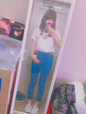 「select MOCA（セレクトモカ）のアイテム（デニムパンツ、ブルー系）」を使った、hanaさん（レディース・156cm）の春コーディネート