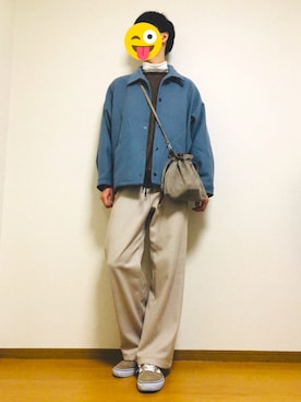 「ブルー x ホワイト」｜「アイテム（ブルゾン）」を使った、ぴっぴさん（メンズ・183cm）の冬コーディネート