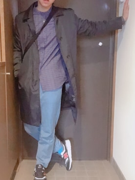 「ESTNATION（エストネーション）のアイテム（ステンカラーコート）」を使った、清雅さん（メンズ・176cm）の春コーディネート