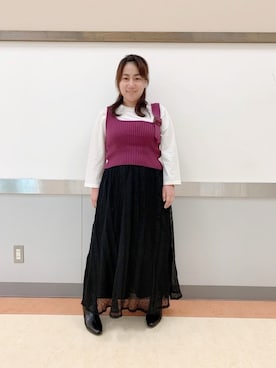 「パープル×黒」｜「アイテム（ベスト）」を使った、mizuhoさん（レディース・149cm）の秋コーディネート
