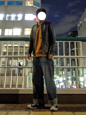 「新年一発目」｜「アイテム（ライダースジャケット）」を使った、なーかわさん（メンズ・165cm）の冬コーディネート