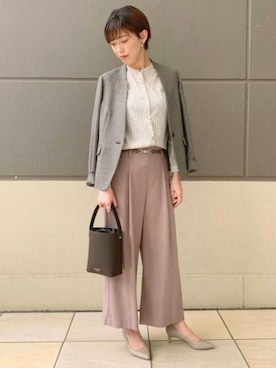 「スタッフセンバツ」｜「アイテム（ノーカラージャケット）」を使った、yuuさん（レディース・166cm）の秋コーディネート