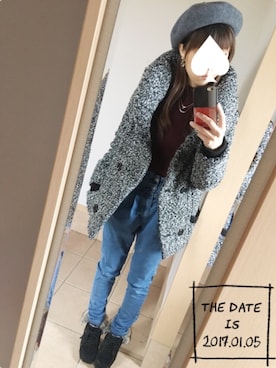 「ハイウエストパンツ」｜「アイテム（ハンチング/ベレー帽）」を使った、S*さん（レディース・149cm）の冬コーディネート