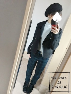 「おおぶりピアス」｜「アイテム（ハンチング/ベレー帽）」を使った、S*さん（レディース・149cm）の春コーディネート