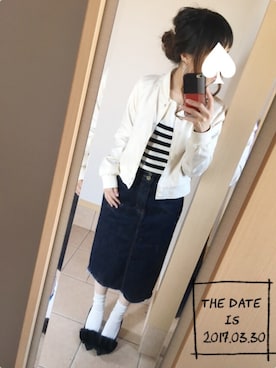 「切りっぱなしデニム」｜「アイテム（ブルゾン）」を使った、S*さん（レディース・149cm）の春コーディネート