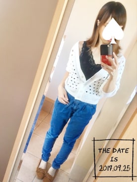 「レースタンク」｜S*さん（レディース・149cm）の秋コーディネート