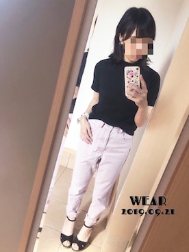 「黒×ピンク」｜「アイテム（サンダル）」を使った、S*さん（レディース・149cm）の秋コーディネート