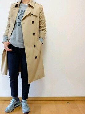 「テーパードデニム」｜「アイテム（トレンチコート）」を使った、r。さん（レディース・157cm）の春コーディネート