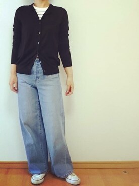 「リブT」｜「アイテム（ノーカラージャケット）」を使った、r。さん（レディース・157cm）の春コーディネート