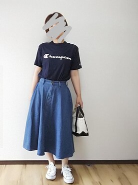 「URBAN RESEARCH（アーバンリサーチ）のアイテム（デニムスカート）」を使った、r。さん（レディース・157cm）の夏コーディネート