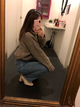 「Chico（チコ）のアイテム（デニムパンツ、ブルー系）」を使った、harukaさん（レディース・153cm）の冬コーディネート