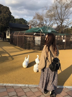 「w closet（ダブルクローゼット）のアイテム（その他アウター、ブラウン系）」を使った、harukaさん（レディース・153cm）の冬コーディネート