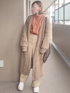 「オレンジシャツ」｜「アイテム（ジャケット/アウター）」を使った、蒼さん（レディース・156cm）の冬コーディネート