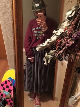 「ベロアスカート」｜「アイテム（キャップ）」を使った、miiiyukiさん（レディース・157cm）の秋コーディネート