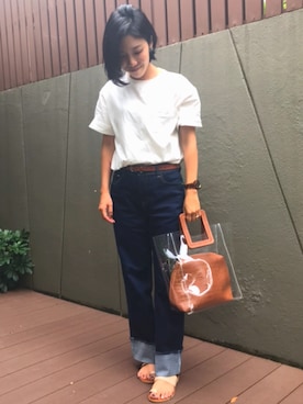 「ポケットＴシャツ」｜「アイテム（シューズ）」を使った、Akiさん（レディース・153cm）の夏コーディネート