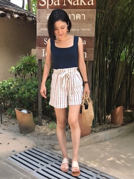 「H&M（エイチ・アンド・エム）のアイテム（その他パンツ）」を使った、Akiさん（レディース・153cm）の夏コーディネート