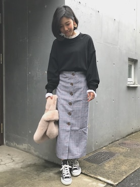 「スウェット×シャツ」｜Akiさん（レディース・153cm）の秋コーディネート