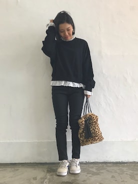 「スウェット×シャツ」｜Akiさん（レディース・153cm）の秋コーディネート