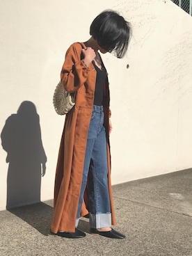 「ロールアップ」｜「アイテム（シャツワンピース）」を使った、Akiさん（レディース・153cm）の春コーディネート