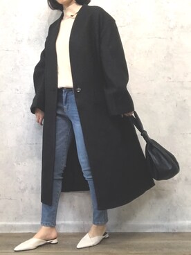 パンプスを使った 黒コート の人気ファッションコーディネート Wear
