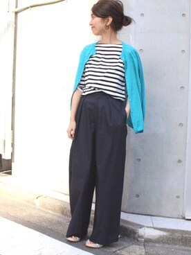 「FRAMeWORK（フレームワーク）のボーダー7ブソデプルオーバー◆（Tシャツ/カットソー）」を使った、tomoさん（レディース・165cm）の春コーディネート
