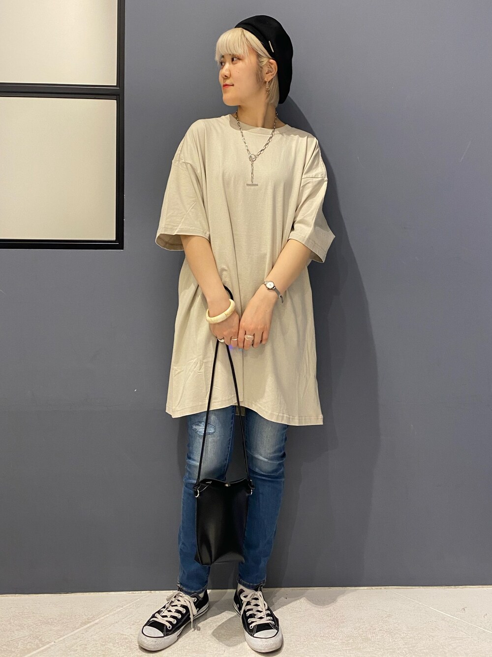 「ビックシルエット、オーバーサイズ、ゆるコーデ、休日スタイル、Tシャツ×デニム、春夏コーデ、大人カジュアル、プチプラ、AMERICAN HOLIC」｜「◎別ショットのアイテム（その他、その他）」を使った、ゆきみんさん（レディース・163cm）の春コーディネートの1枚目の写真