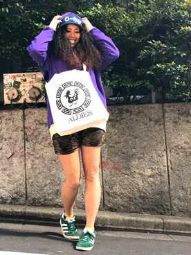 「アニマル」｜「アイテム（帽子）」を使った、モジャ子さん（レディース・165cm）の冬コーディネート