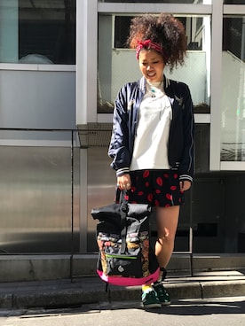 「バンダナ」｜「アイテム（ブルゾン）」を使った、モジャ子さん（レディース・165cm）の冬コーディネート