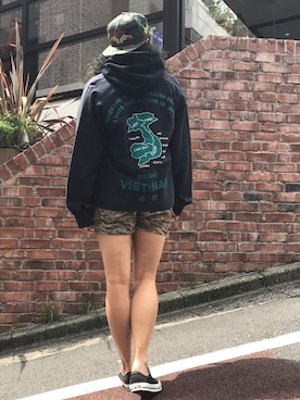 「ALDIES（アールディーズ）のアイテム（ブルゾン）」を使った、モジャ子さん（レディース・165cm）の夏コーディネート