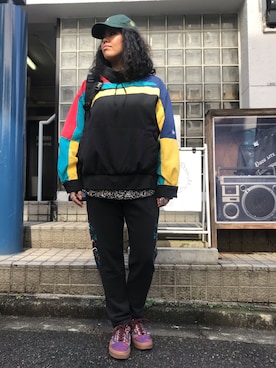 「ALDIES（アールディーズ）のアイテム（その他アウター）」を使った、モジャ子さん（レディース・165cm）の冬コーディネート