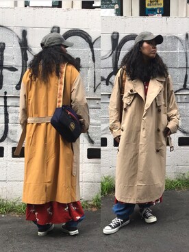「ALDIES（アールディーズ）のアイテム（ステンカラーコート）」を使った、モジャ子さん（レディース・165cm）の秋コーディネート