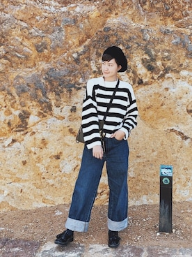 「PULL&BEAR（プルアンドベア）のアイテム（ローファー）」を使った、MEI.HSUさん（レディース・161cm）の冬コーディネート