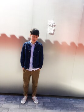 「アイテム（チノパンツ、オレンジ系）」を使った、WxGxさん（メンズ・172cm）の秋コーディネート