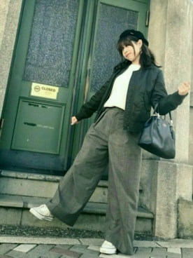 「グレンチェック」｜「アイテム（MA-1）」を使った、びび＊さん（レディース・155cm）の秋コーディネート