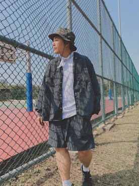 「春魚奶奶のアイテム（Tシャツ/カットソー、ホワイト系）」を使った、Haru🧓🏽さん（168cm）の春コーディネート