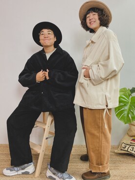 「春魚奶奶のアイテム（ジャケット/アウター、ブラック系）」を使った、Haru🧓🏽さん（168cm）の春コーディネート