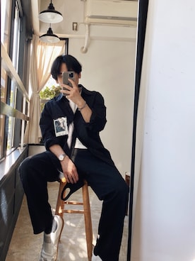 「アイテム（スラックス）」を使った、yannuさん（メンズ・165cm・30代）の春コーディネート