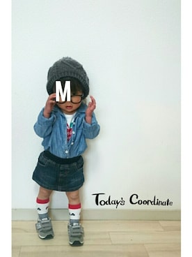 「ダンガリーシャツ」｜「アイテム（その他）」を使った、MaNaMiさん（キッズ・70cm）の冬コーディネート