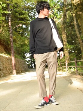 「ブラックブラック」｜Motomenさん（メンズ・183cm）の春コーディネート