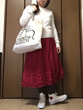 「シアタープロダクツ(THEATRE PRODUCTS)」｜「アイテム（ムートンコート）」を使った、m!u.さん（レディース・153cm）の冬コーディネート
