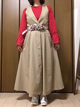 「ワンピース×スニーカー」｜「アイテム（トレンチコート）」を使った、m!u.さん（レディース・153cm）の秋コーディネート