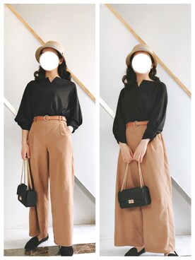 「アイテム（チノパンツ、オレンジ系）」を使った、Marcococoさん（レディース・160cm）の春コーディネート