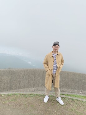 「CORNERS（コーナーズ）のアイテム（チェスターコート）」を使った、龔家麒さん（メンズ・180cm）の秋コーディネート