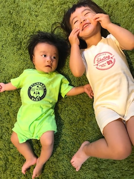 「アイテム（ロンパース、グリーン系）」を使った、mapoさん（キッズ・90cm）の夏コーディネート