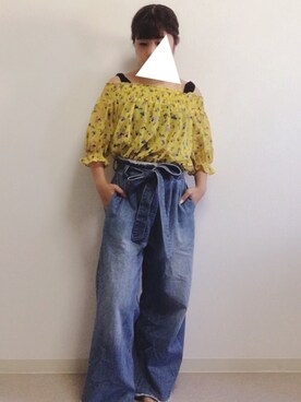 「LOWRYS FARM（ローリーズファーム）のアイテム（シャツ/ブラウス、イエロー系）」を使った、りるみなさん（レディース・149cm）の夏コーディネート