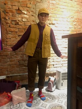 「VINTAGE（ヴィンテージ）のアイテム（ダウンベスト）」を使った、lookeraさん（メンズ・165cm）の冬コーディネート